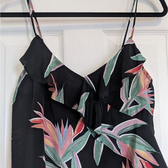 Tucker Assymetical Ruffle Tank Birds of Paradise in Crepe de Chine Silk Floral - Picture 2 of 8